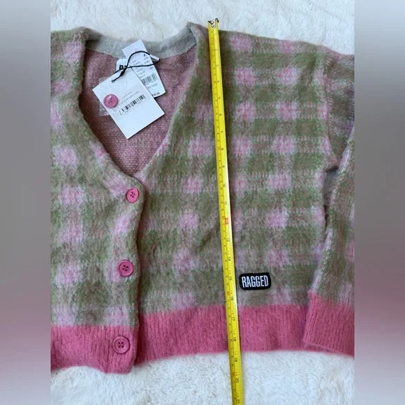 The Ragged Priest Pink and Green Checkered Cardigan XS NWT - Picture 4 of 5